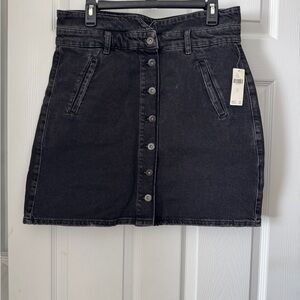 Black Denim Button-Front Skirt